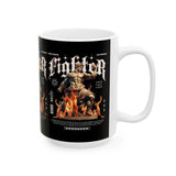 Fighter Resilience Victorious Flame Statue Graphic Ceramic Mug Unisex Motivational Coffee Tea Cup Streetwear Inspired Drinkware