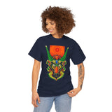 Cell Samurai Unisex Heavy Cotton Tee Vibrant Neon Japanese Warrior Art Streetwear T Shirt Futuristic Samurai Design Perfect For Anime Lovers Festivals Tattoo Artists And Modern Cultural Fashion Fans