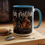 Fighter Accent Coffee Mug 11oz 15oz Black Ceramic Cup with Greek Warrior Statue and Flames Design for Hustlers and Motivated Minds