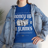 Money Up In Flames Unisex Heavy Cotton Tee Graphic T Shirt Black Streetwear Bold Money Graphic Fire Design Hustler Entrepreneur Alpha Mindset Wealth Fashion
