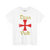 Deus Vult Unisex T Shirt Medieval Crusader Cross Graphic Tee Warrior Knight Inspired Vintage Christian Symbol Heavy Cotton Streetwear