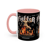 Fighter Accent Coffee Mug 11oz 15oz Black Ceramic Cup with Greek Warrior Statue and Flames Design for Hustlers and Motivated Minds