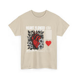 Heart Flower Graphic Unisex Heavy Cotton Tee Comfortable Streetwear T Shirt Bold Red and Black Floral Heart Design Symbol of Love Strength and Vitality Perfect Gift for Friends Birthdays and Casual Everyday Wear