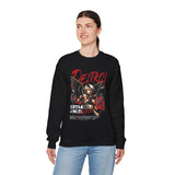 Unisex Heavy Blend Crewneck Sweatshirt Betrayed Angel Destroy Graphic Pullover Black Gothic Streetwear Fire Print Bold Motivational Urban Fashion Outfit