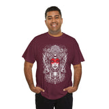 Mystic Warrior Goddess Unisex Heavy Cotton Tee Bold Monochrome Tribal Design Powerful Feminine Energy Streetwear Graphic T-Shirt for Art Lovers Festivals and Everyday Wear