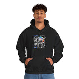 Fearless Memory Unisex Heavy Blend Hooded Sweatshirt Graphic Hoodie Black Astronaut Space Warrior Futuristic Sci Fi Bold Streetwear Artistic Fashion Outfit