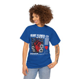 Heart Flower Graphic Unisex Heavy Cotton Tee Comfortable Streetwear T Shirt Bold Red and Black Floral Heart Design Symbol of Love Strength and Vitality Perfect Gift for Friends Birthdays and Casual...