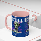 Historical Accent Coffee Mug 11oz 15oz Black Ceramic Cup with Greek Goddess Statue and Purple Floral Design for Art and History Lovers