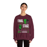Final Stage Unisex Heavy Blend Crewneck Sweatshirt Graphic Pullover Black Skull Neon Green Streetwear Futuristic Cyberpunk Bold Artistic Fashion Outfit