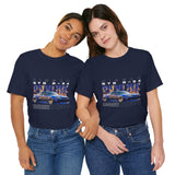 Blue Flame Street Racing Car Graphic Unisex Heavy Cotton Tee Bold Drift Style Automotive Streetwear Shirt