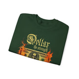 Dollar The Strength Burning Money Legacy Unisex Heavy Blend Crewneck Sweatshirt Gothic Flames Graphic Bold Motivational Streetwear Pullover