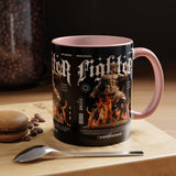 Fighter Accent Coffee Mug 11oz 15oz Black Ceramic Cup with Greek Warrior Statue and Flames Design for Hustlers and Motivated Minds