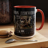 Fearless Devotion Accent Coffee Mug 11oz 15oz Black Ceramic Cup with Warrior on Horse Artwork for Courage Loyalty and Strength Lovers