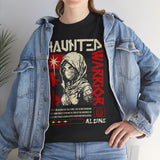 Haunted Warrior Unisex Heavy Cotton Tee Graphic Black T Shirt Bold Red Samurai Ninja Inspired Futuristic Streetwear Artistic Fashion Outfit