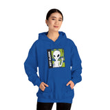 Not Alone Alien Unisex Hoodie UFO Graphic Pullover Sweatshirt Cartoon Extraterrestrial Sci Fi Space Themed Conspiracy Inspired Paranormal Streetwear