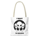 I Want To Believe Alien Tote Bag Sci Fi UFO Extraterrestrial Design Canvas Bag Space Mystery Reusable Eco Friendly Durable Shopping Travel Tote