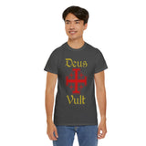 Deus Vult Unisex T Shirt Medieval Crusader Cross Graphic Tee Warrior Knight Inspired Vintage Christian Symbol Heavy Cotton Streetwear