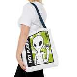 Not Alone Alien Tote Bag Sci Fi Extraterrestrial UFO Design Canvas Bag Space Lover Reusable Eco Friendly Durable Shopping Travel Lifestyle Tote