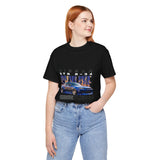 Blue Flame Street Racing Car Graphic Unisex Heavy Cotton Tee Bold Drift Style Automotive Streetwear Shirt