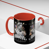 Sadness Statue Accent Coffee Mug 11oz 15oz Two Tone Ceramic Gothic Art Cup with Butterfly and Flame Design