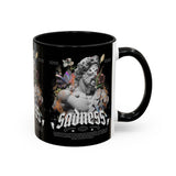 Sadness Statue Accent Coffee Mug 11oz 15oz Two Tone Ceramic Gothic Art Cup with Butterfly and Flame Design