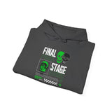 Final Stage Unisex Heavy Blend Hooded Sweatshirt Graphic Hoodie Black Skull Neon Green Streetwear Futuristic Cyberpunk Bold Artistic Fashion Outfit