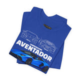 Aventador Blue Hypercar Blueprint Unisex Heavy Cotton Tee High Performance Streetwear Design for Car Enthusiasts Racers and Speed Lovers