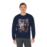 Money Bright Unisex Heavy Blend Crewneck Sweatshirt Angel Statue Graphic Gothic Streetwear Red Neon Artistic Fashion Pullover