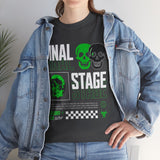 Final Stage Unisex Heavy Cotton Tee Graphic Black T Shirt Skull Neon Green Streetwear Futuristic Cyberpunk Bold Artistic Fashion Outfit