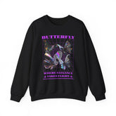 Unisex Heavy Blend Crewneck Sweatshirt Butterfly Holographic Graphic Pullover Black Streetwear Where Elegance Takes Flight Trendy Aesthetic Fashion Outfit
