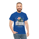Bloom Stronger Floral Graphic Black Unisex Heavy Cotton T Shirt Motivational Nature Inspired Aesthetic Streetwear Fashion Outfit