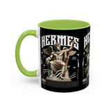 Hermes Accent Coffee Mug 11oz 15oz Black Ceramic Mythology Cup with Greek God Winged Statue Design for History Lovers and Art Enthusiasts