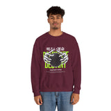 Destiny Fearless Pursuit of Happiness Unisex Heavy Blend Crewneck Sweatshirt Gothic Skeleton Hands Globe Graphic Streetwear Bold Motivational Pullover