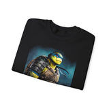 Urban Warrior Samurai Heavy Fleece Crewneck Sweatshirt Blue Energy Armor Design Bold Fighter Strength Streetwear for Fearless Achievers and Mindset Champions