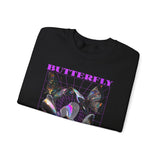 Unisex Heavy Blend Crewneck Sweatshirt Butterfly Holographic Graphic Pullover Black Streetwear Where Elegance Takes Flight Trendy Aesthetic Fashion Outfit