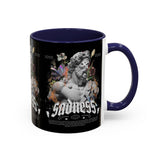 Sadness Statue Accent Coffee Mug 11oz 15oz Two Tone Ceramic Gothic Art Cup with Butterfly and Flame Design