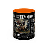 Fearless Devotion Accent Coffee Mug 11oz 15oz Black Ceramic Cup with Warrior on Horse Artwork for Courage Loyalty and Strength Lovers