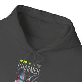 The Charmer Unisex Heavy Blend Hooded Sweatshirt Futuristic Butterfly Neon Cyber Aesthetic Graphic Hoodie Streetwear Fashion Statement
