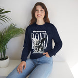 Heavenly Bond Unisex Heavy Blend Crewneck Sweatshirt Graphic Pullover Black Angel And Lion Statue Spiritual Streetwear Bold Futuristic Artistic Fashion Outfit