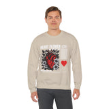 Heart Flower Graphic Unisex Heavy Blend Crewneck Sweatshirt Comfortable Streetwear Pullover Bold Red and Black Floral Heart Design Symbol of Love Strength and Vitality Perfect Gift for Friends Birthdays Cozy Days and Everyday Wear
