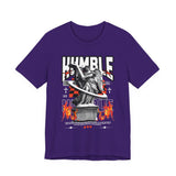Humble Angel Statue Graphic Unisex Jersey Short Sleeve Tee Streetwear Fire Print T Shirt Bold Motivational Urban Fashion Outfit