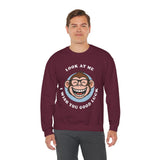 Smiling Monkey Cartoon Good Luck Unisex Sweatshirt Funny Cute Graphic Pullover Positive Vibes Humor Design Cozy Warm Casual Wear Gift For Friends Family