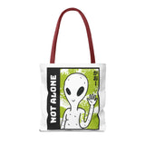 Not Alone Alien Tote Bag Sci Fi Extraterrestrial UFO Design Canvas Bag Space Lover Reusable Eco Friendly Durable Shopping Travel Lifestyle Tote