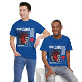 Heart Flower Graphic Unisex Heavy Cotton Tee Comfortable Streetwear T Shirt Bold Red and Black Floral Heart Design Symbol of Love Strength and Vitality Perfect Gift for Friends Birthdays and Casual...