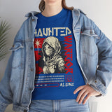 Haunted Warrior Unisex Heavy Cotton Tee Graphic Black T Shirt Bold Red Samurai Ninja Inspired Futuristic Streetwear Artistic Fashion Outfit