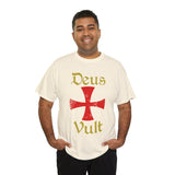 Unisex Deus Vult T Shirt Medieval Crusader Cross Graphic Tee Warrior Knight Inspired Vintage Christian Symbol Heavy Cotton Streetwear