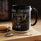 Fearless Devotion Accent Coffee Mug 11oz 15oz Black Ceramic Cup with Warrior on Horse Artwork for Courage Loyalty and Strength Lovers
