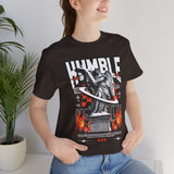 Unisex Jersey Short Sleeve Tee Humble Angel Statue Graphic Streetwear Fire Print T Shirt Bold Motivational Urban Fashion Outfit