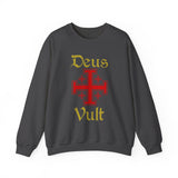 Unisex Deus Vult Crewneck Sweatshirt Medieval Crusader Cross Heavy Blend Fleece Pullover Warrior Knight Inspired Vintage Christian Symbol Streetwear