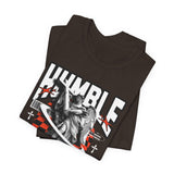 Unisex Jersey Short Sleeve Tee Humble Angel Statue Graphic Streetwear Fire Print T Shirt Bold Motivational Urban Fashion Outfit